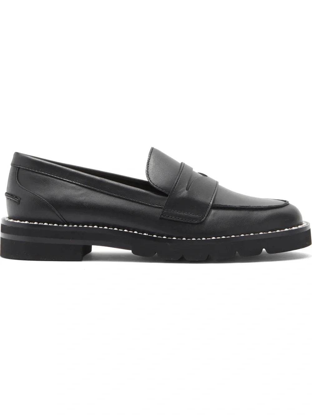 Stuart Weitzman Monty Black Leather Pearl Trim Penny Loafers Size 7.5 NWOB
